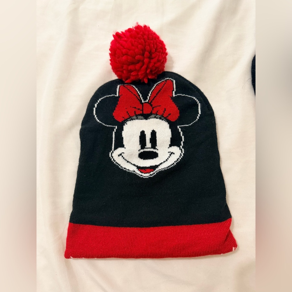 Disney Minnie Mouse Black and Red Pom-Pom Hat